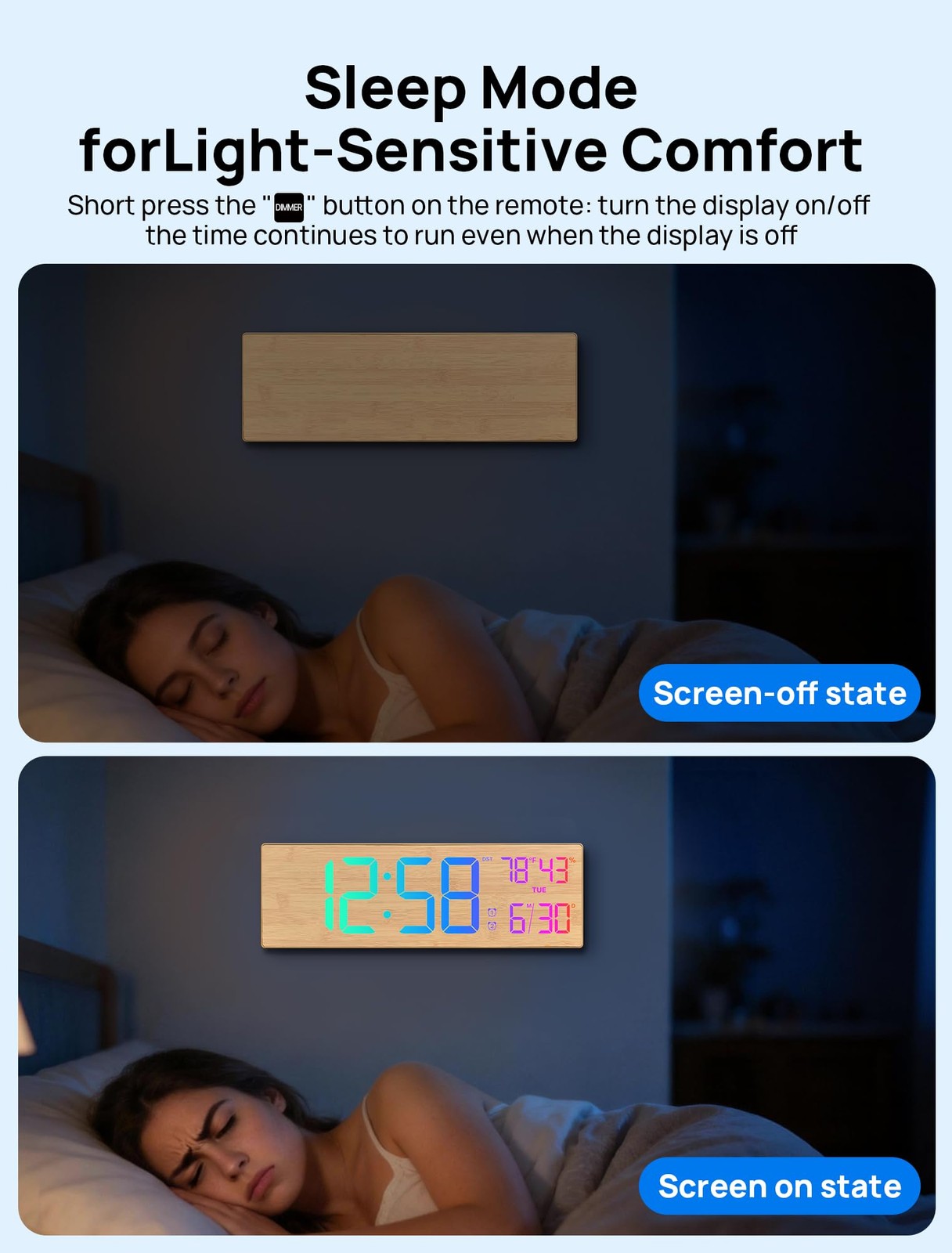 2026 Upgrade 18.5 Inch Large Digital Wall Clock Remote LED Bamboo 1 PCS