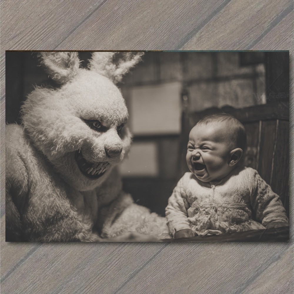 Art Print Creepy Easter Bunny Sneer Laughing Baby Gothic Horror Weird Dark