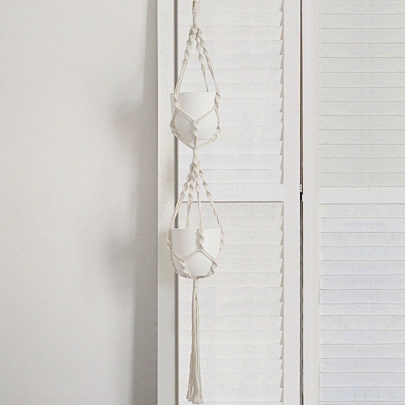 2 Tier Ivory Cotton Ropes Macrame Plant Hanger Decorative POT HOLDERS Events