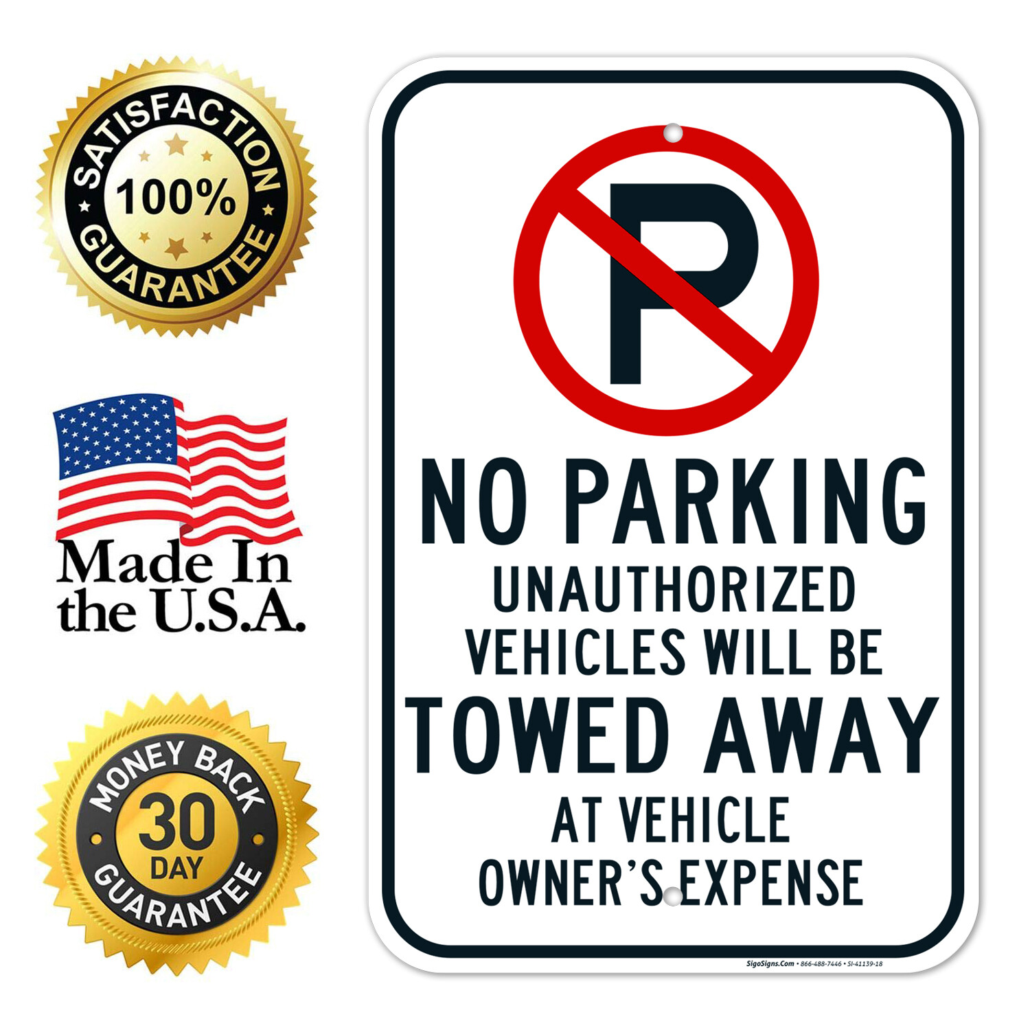 No Parking Symbol Unauthorized Vehicles Will Be Towed Sign,