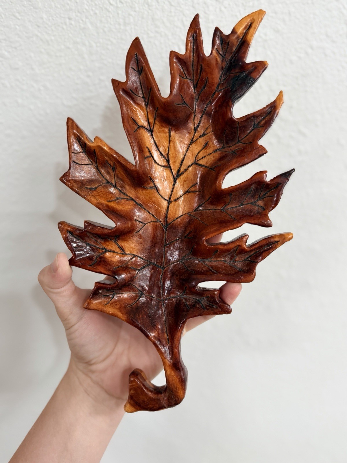 Hand Carved Maple Leaf Wood Carved Trinket Decor Bowl Drop All Dish
