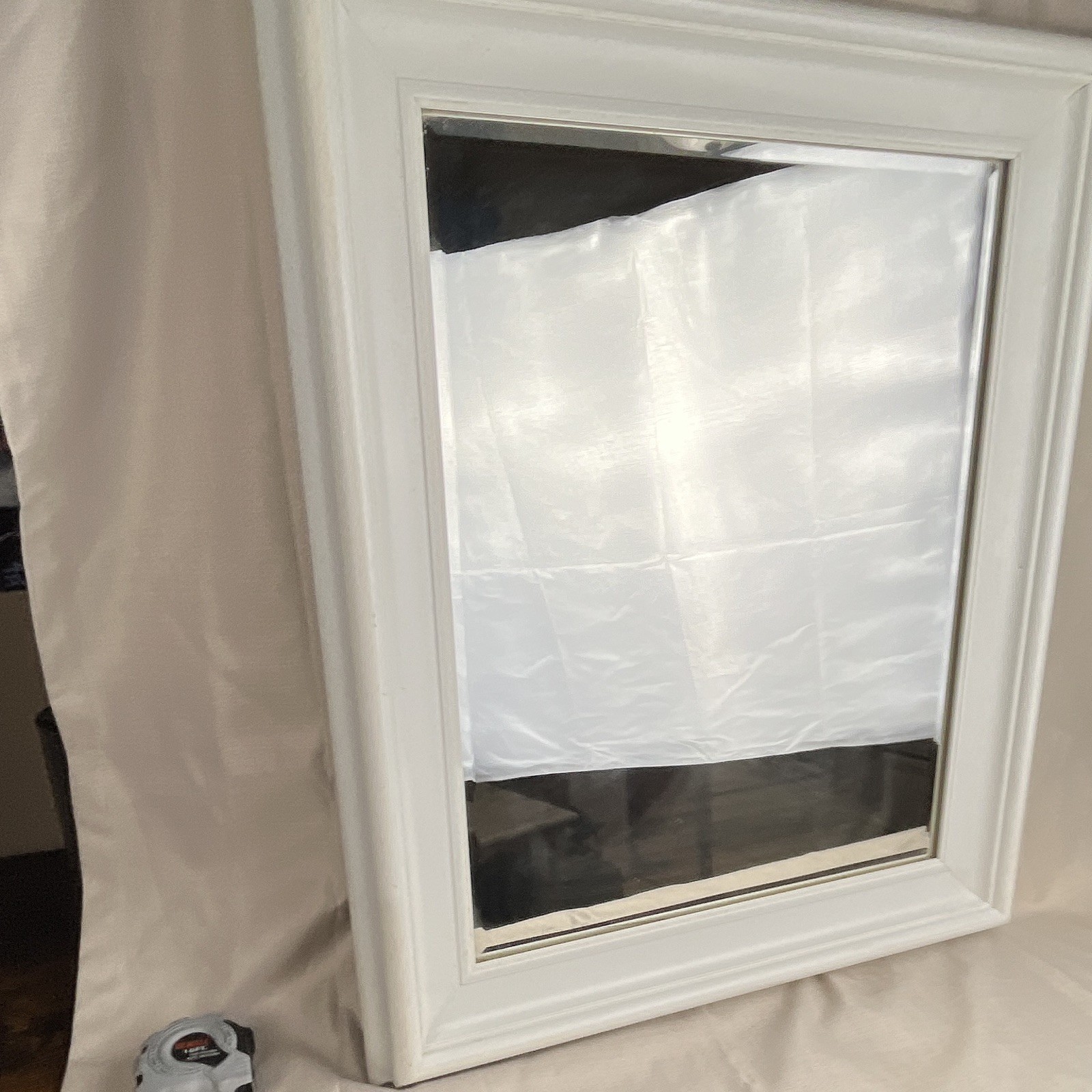 White Framed Rectangle Wall Mirror, Painted Wood Frame, 25 x 21 in