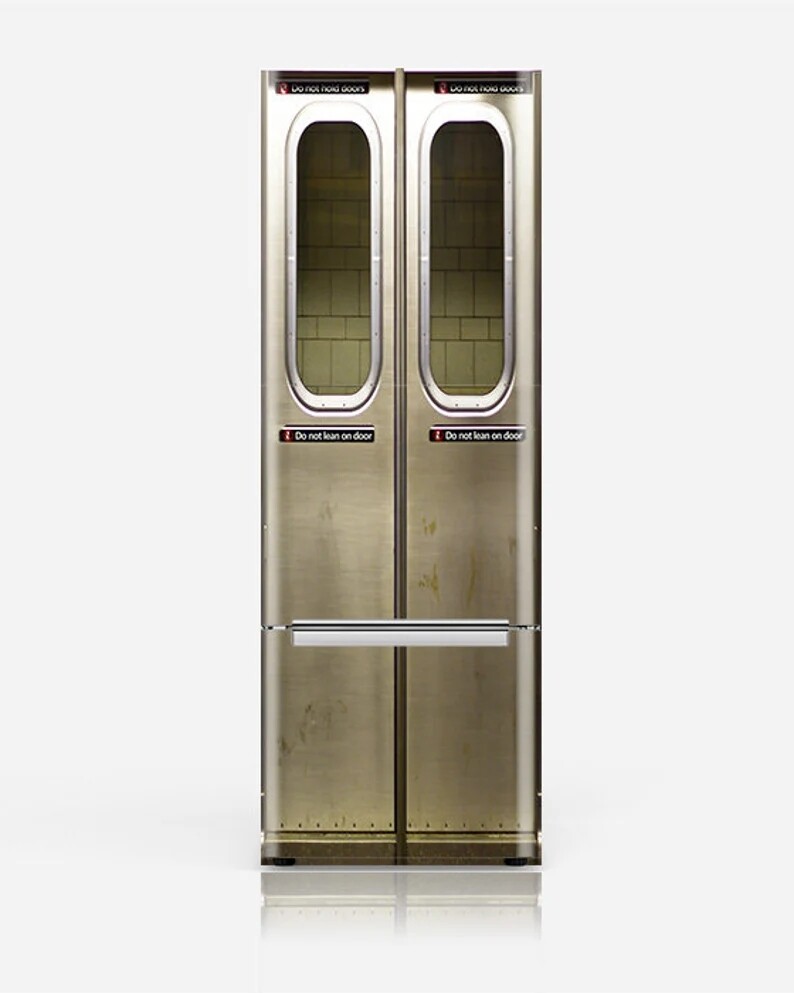 New York Subway Doors Fridge Wrap, Refrigerator. Peel n Stick, Glossy Laminated