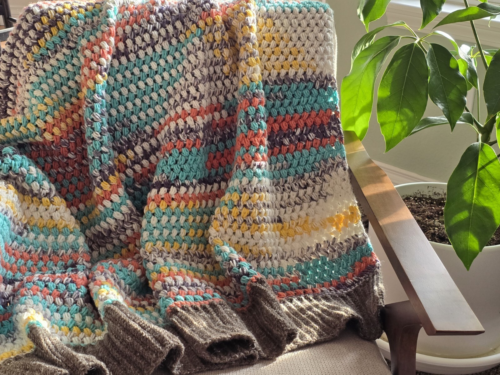 New Handmade Afghan Lap Blanket Ribbed Southwestern Colors 50×46 Easy Care