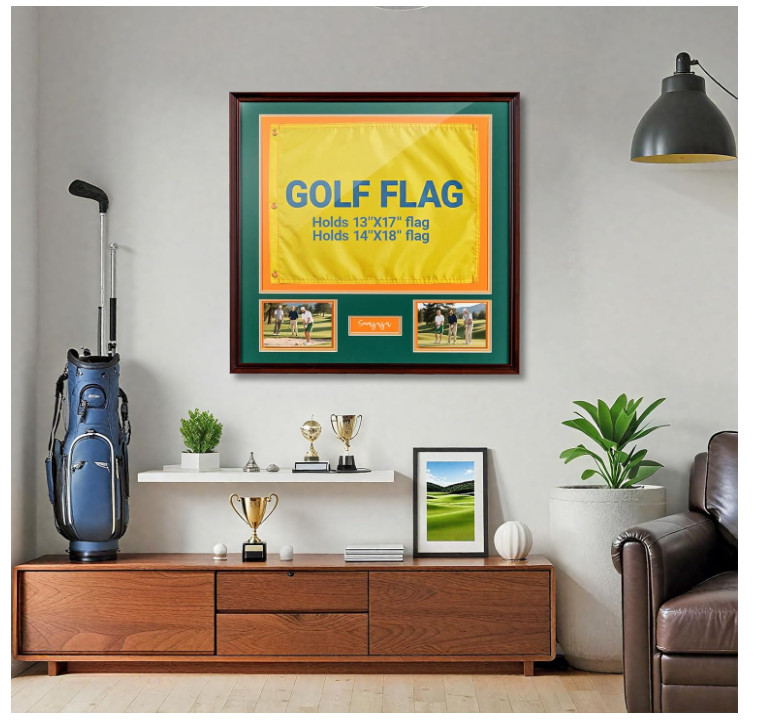 24×24 Golf Flag Shadow Box Frame 13×17 14×18 Solid Wood Walnut Display Case