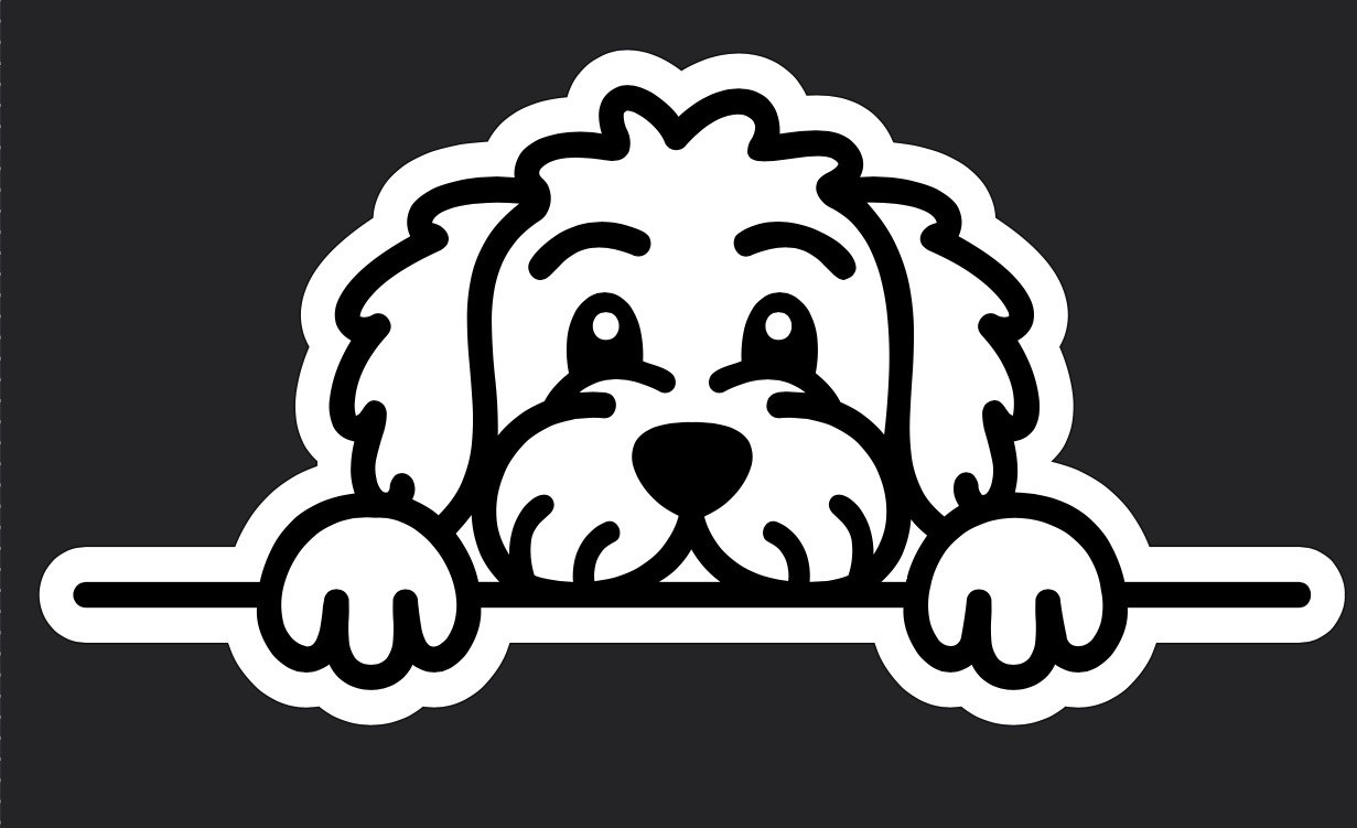 New 4” Wide X 1.85” Tall Peeking Dog Vinyl Decal Sticker Cars Cups Mugs Glass