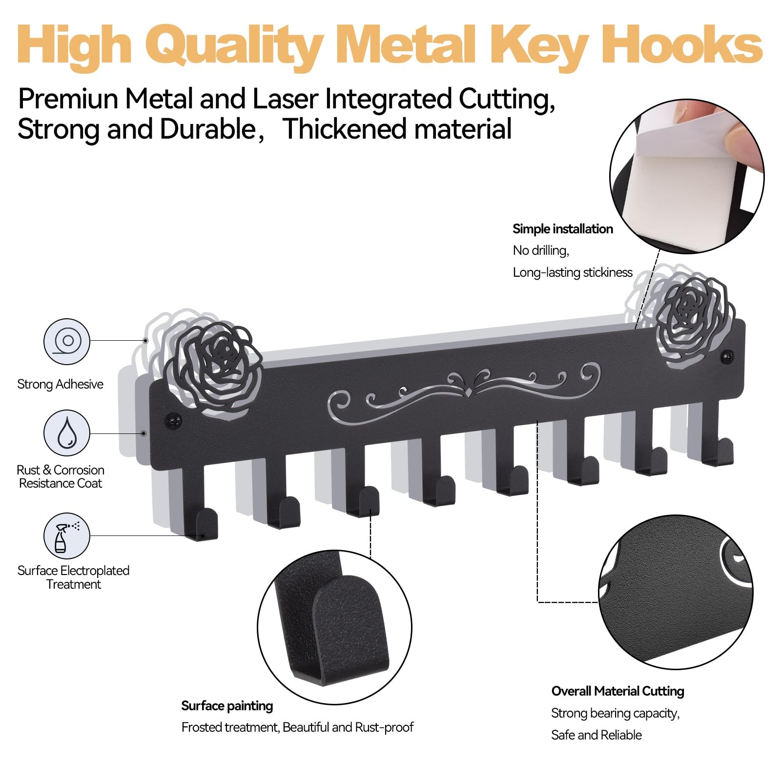 2-Pack Premium Iron Key Holder for Wall – Dual Installation: Wall Mount & Adh…