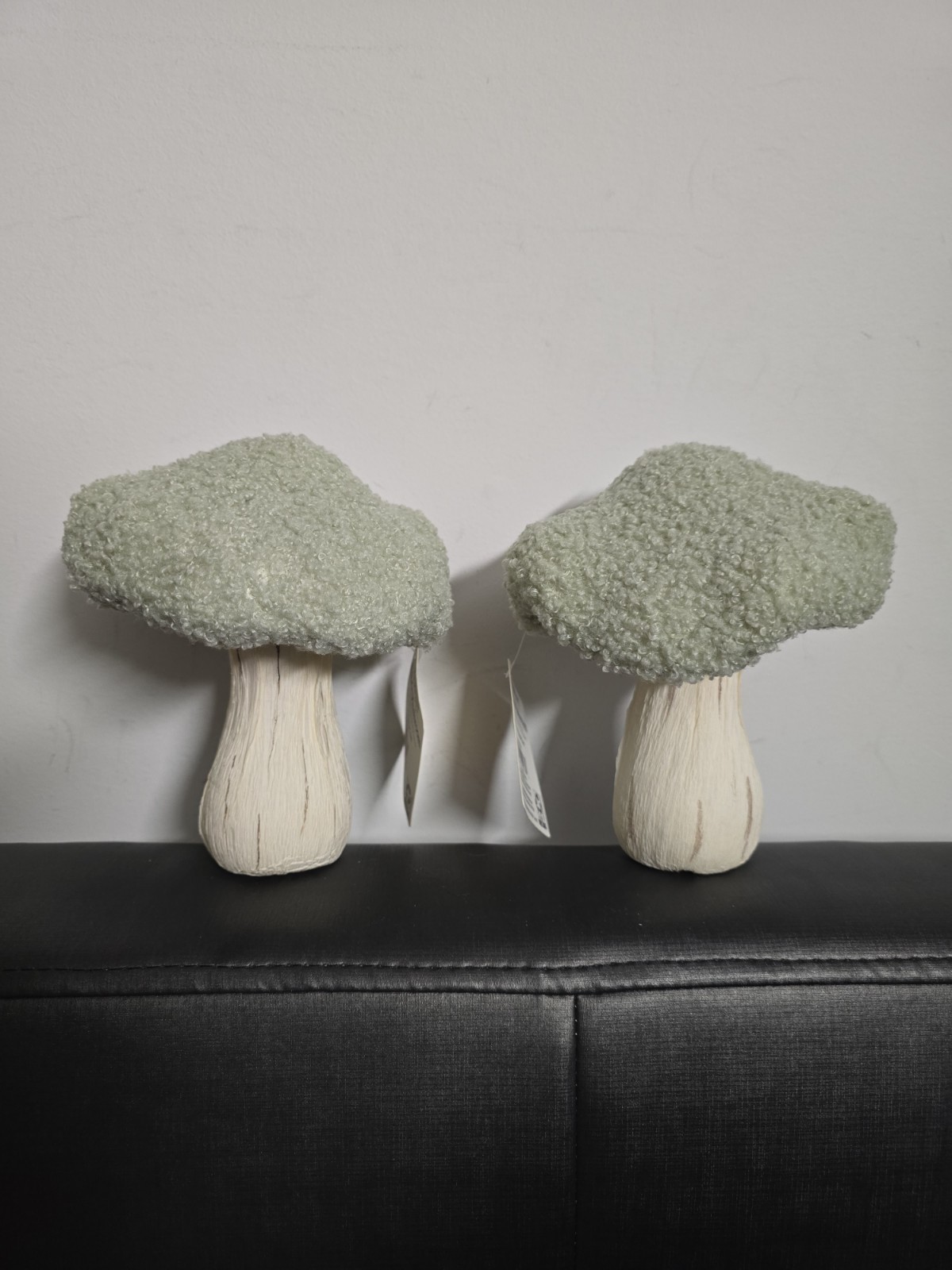 Lot of 2 Easter Spring Summer Fall Green Sherpa Mushrooms Tabletop Decor, 6&Prime;