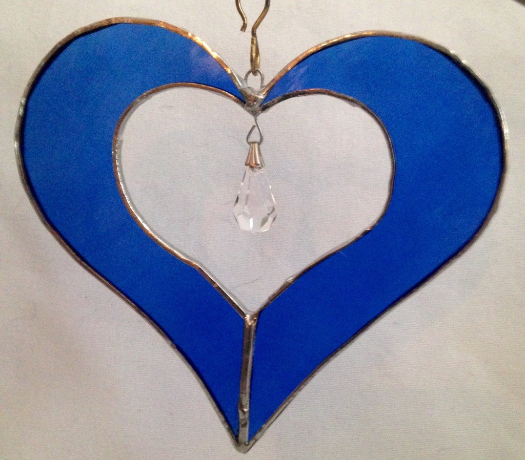 5&Prime; Stained Glass Blue Heart w/ Crystal Prism Suncatcher – Made in the USA CCI