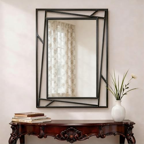 Rectangular Wall Mirror, 28 »X20 » Matte Metal Framed 28&Prime;L x 20&Prime;W Black