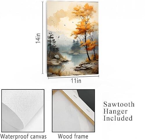 11×14 Fall River Landscape Canvas Print Wall Art