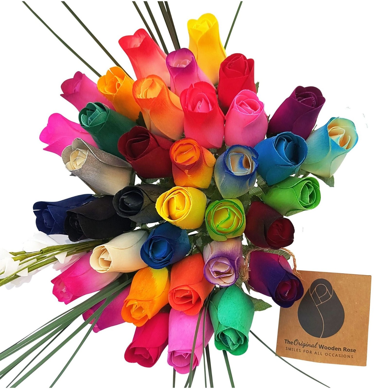Vibrant Assorted Colors Flower Bouquet. The Original Wooden Rose 1, 2, 3 Dozen