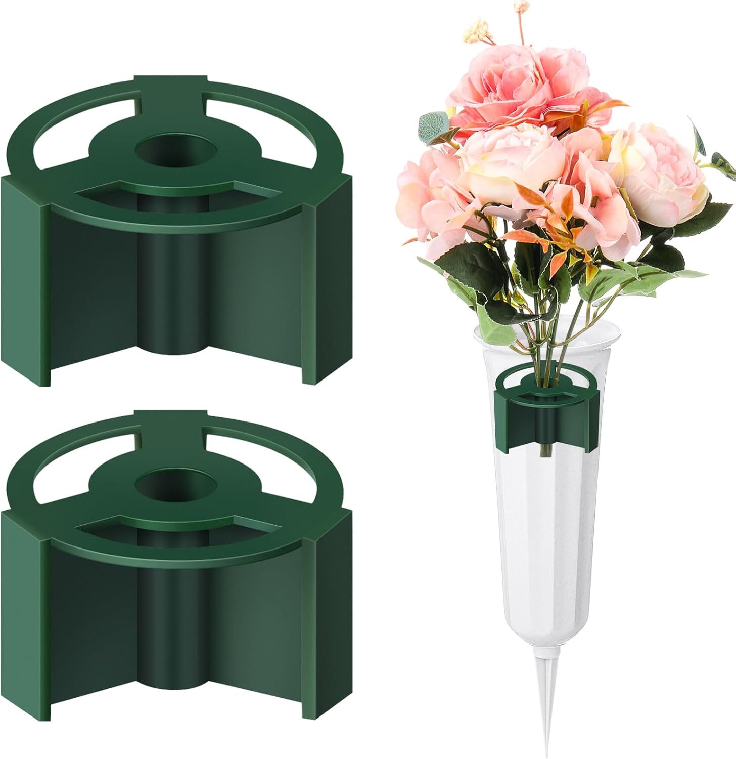 2 Pcs Cemetery Vase Inserts Plastic Cemetery Flower Holder for Grave Vase 4 H…