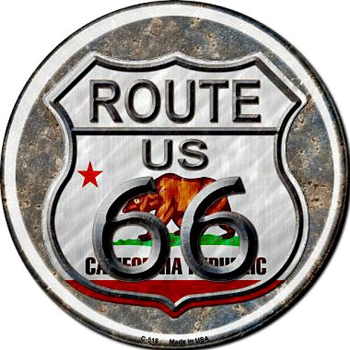 Route 66 California Flag 12&Prime; Round Metal Sign Novelty Retro Home Wall Decor
