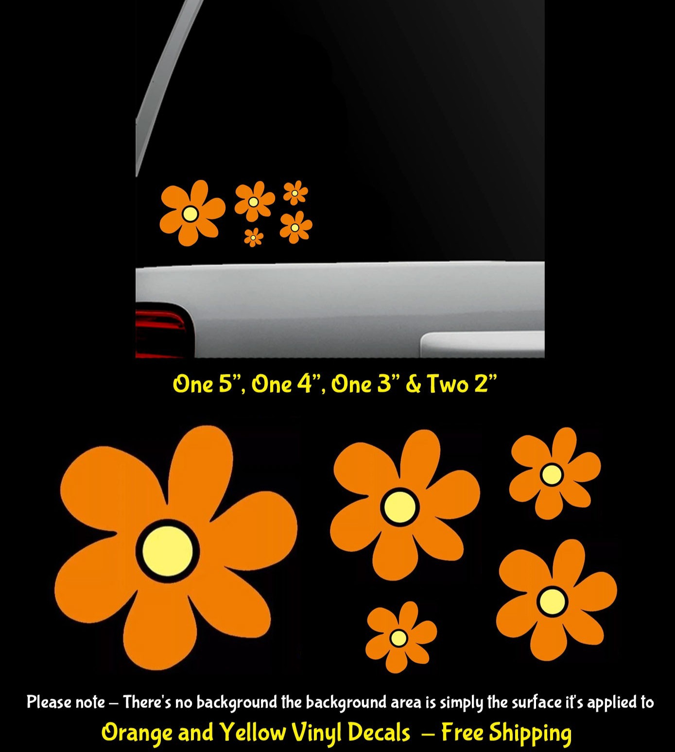 Groovy Daisy Flowers Hippie 5 Pack Orange Vinyl Decals Car Windows laptop