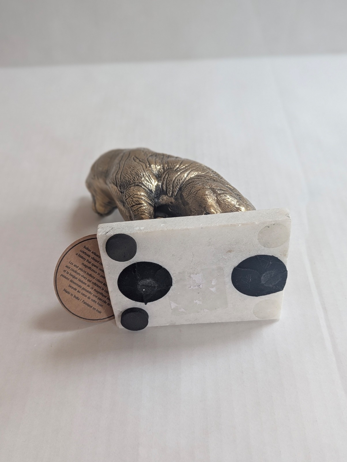 Handcrafted Brass-effect Tiger Figurine Sculpted Marble Base India Home Decor