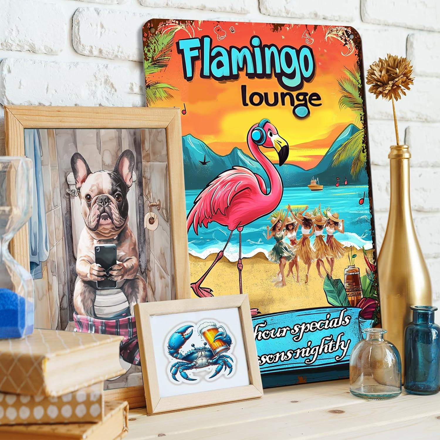 Flamingo Lounge Tropical Bar Sign – Hawaiian Beach Party Decor,Funny Pub Sign fo
