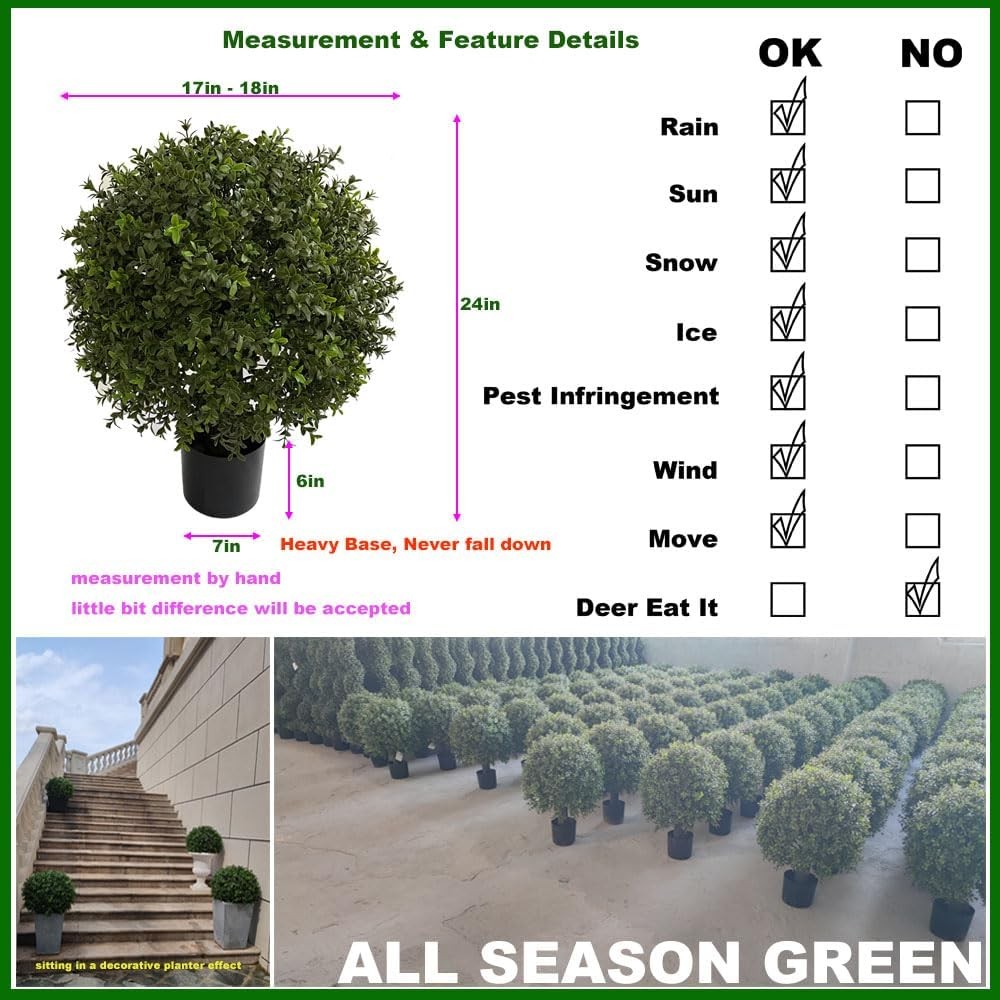2&rsquo;T 18 »W Boxwood Ball Artificial Topiary Trees Potted Faux Outdoor Plants