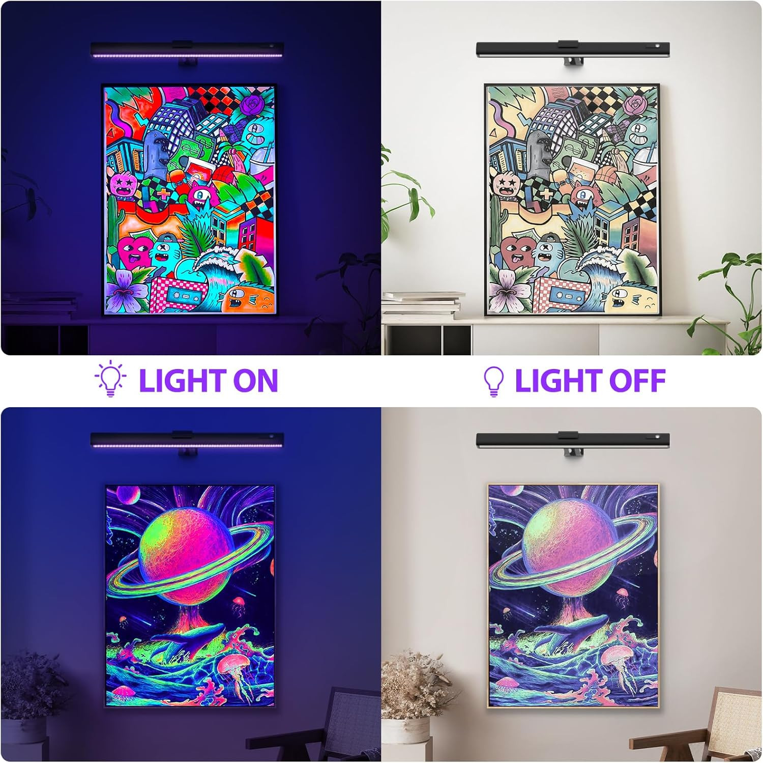 Black Light for Blacklight Tapestry,15 » Rechargeable Blacklight Picture Light w