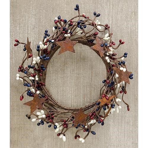 NEW Primitive Berry Candle Ring Rusty Stars 4&Prime; NAVY BURGUNDY IVORY Americana