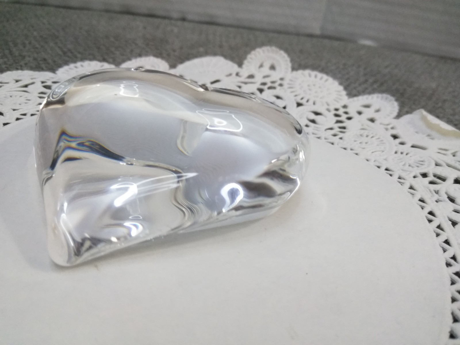 Steuben Crystal HEART SHAPED Clear Art Glass Signed Heavy PAPERWEIGHT