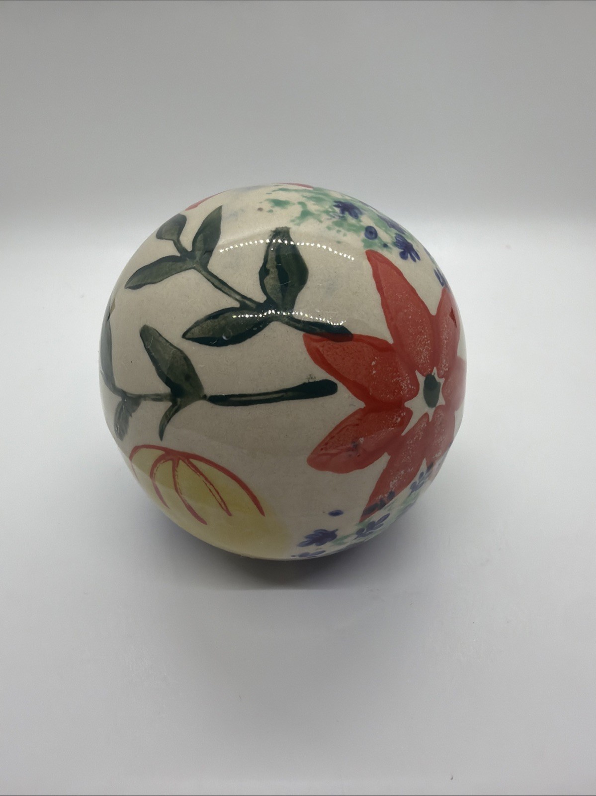 Pier 1 Floral Design Painted Ball Orb Globe Glazed Ceramic Decor
