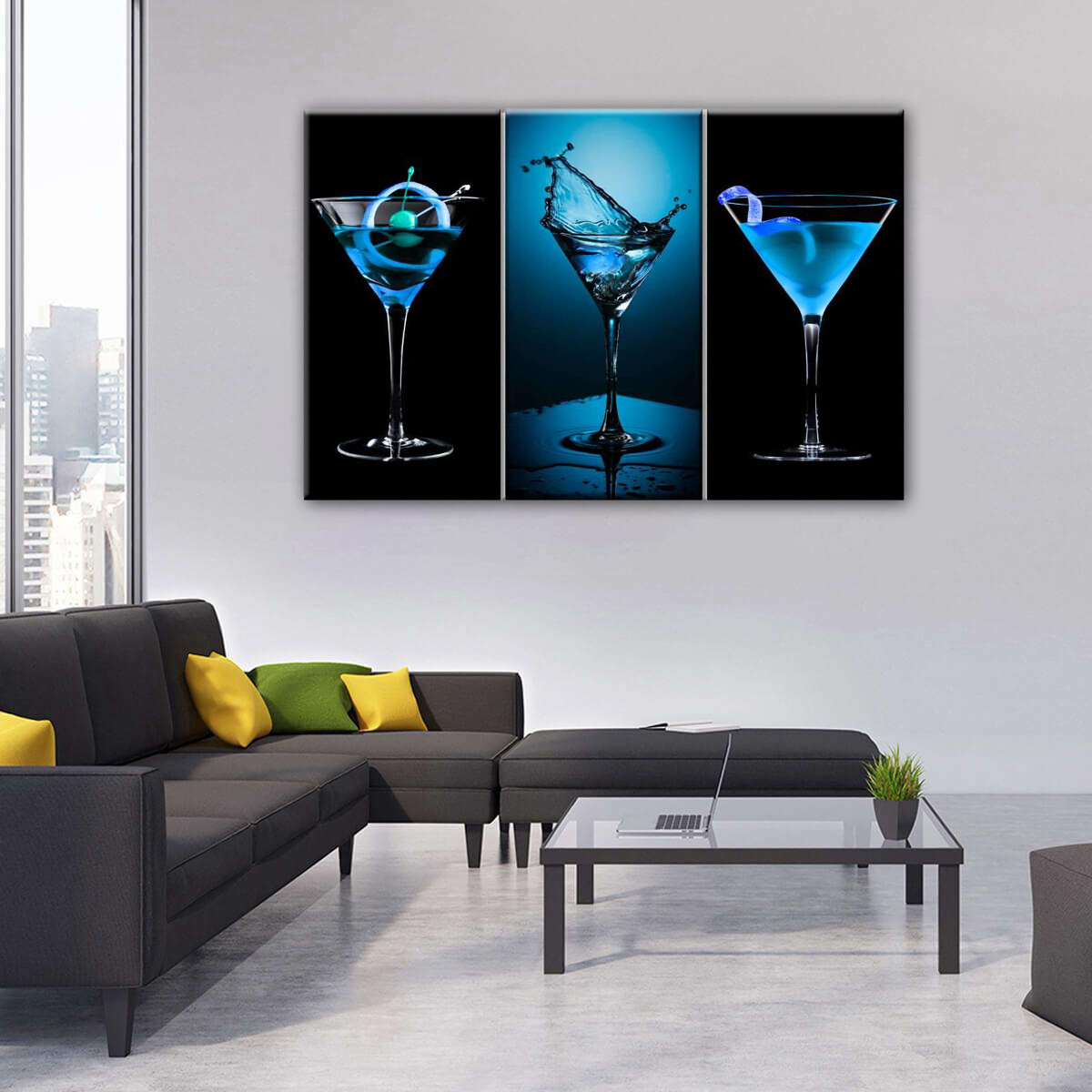 3 Piece Framed Canvas Multi Panel Art – Blue Bliss Modern Wall Decor