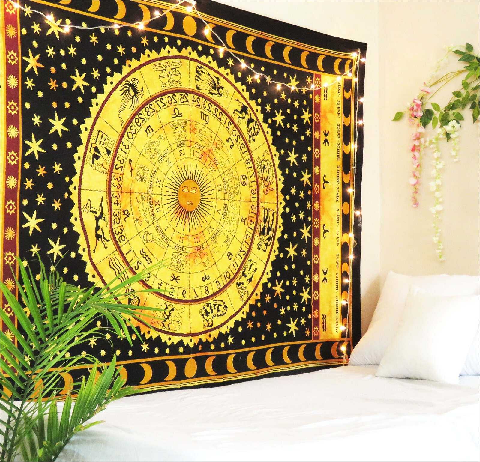 Cotton Twin Bed Sheet Horoscope Wall Hanging Tapestry Indian Bedspread for Gift