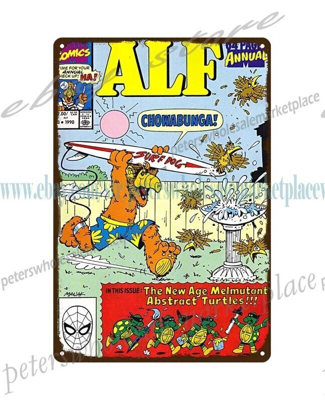 1990 ALF Annual New Age Melmutant Abstract Turtles metal tin sign wall art metal