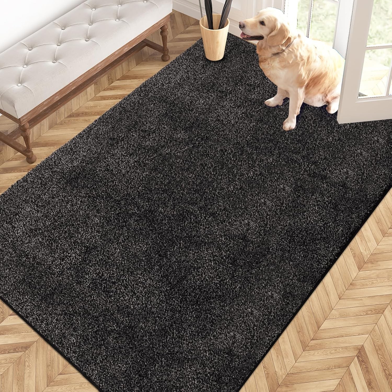 Easy Care Area Rug 4ft x 6ft, Non-Slip Machine Washable Entryway Rug, Dog Door