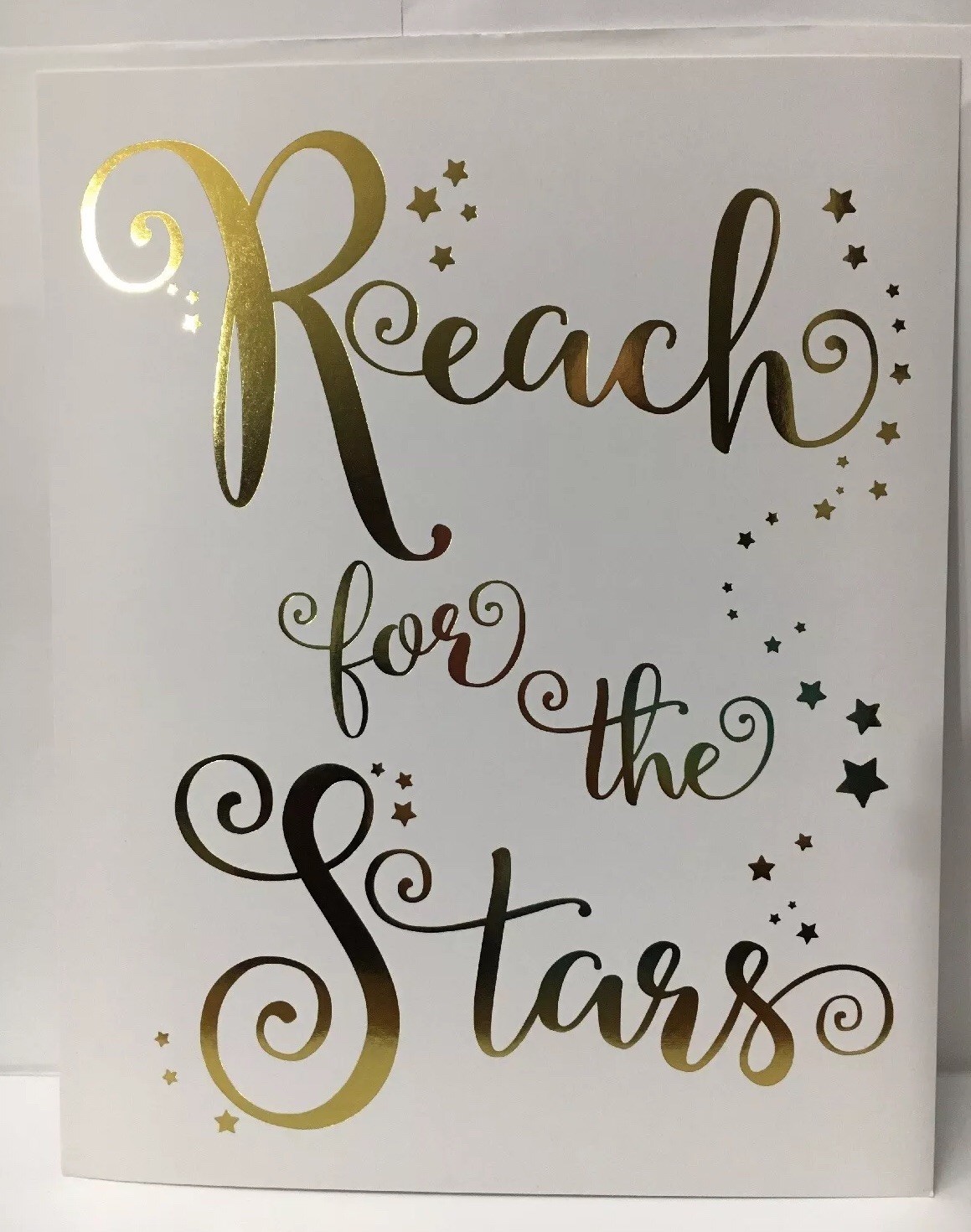 Reach For The Stars Motivational Wall Art 8&Prime;x10&Prime; Gold Foil on White Cardstock