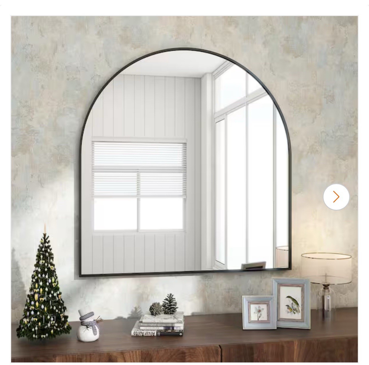 XRAMFY32 in. W x 34 in. H Arched Black Modern Aluminum Alloy Framed Wall Mirror