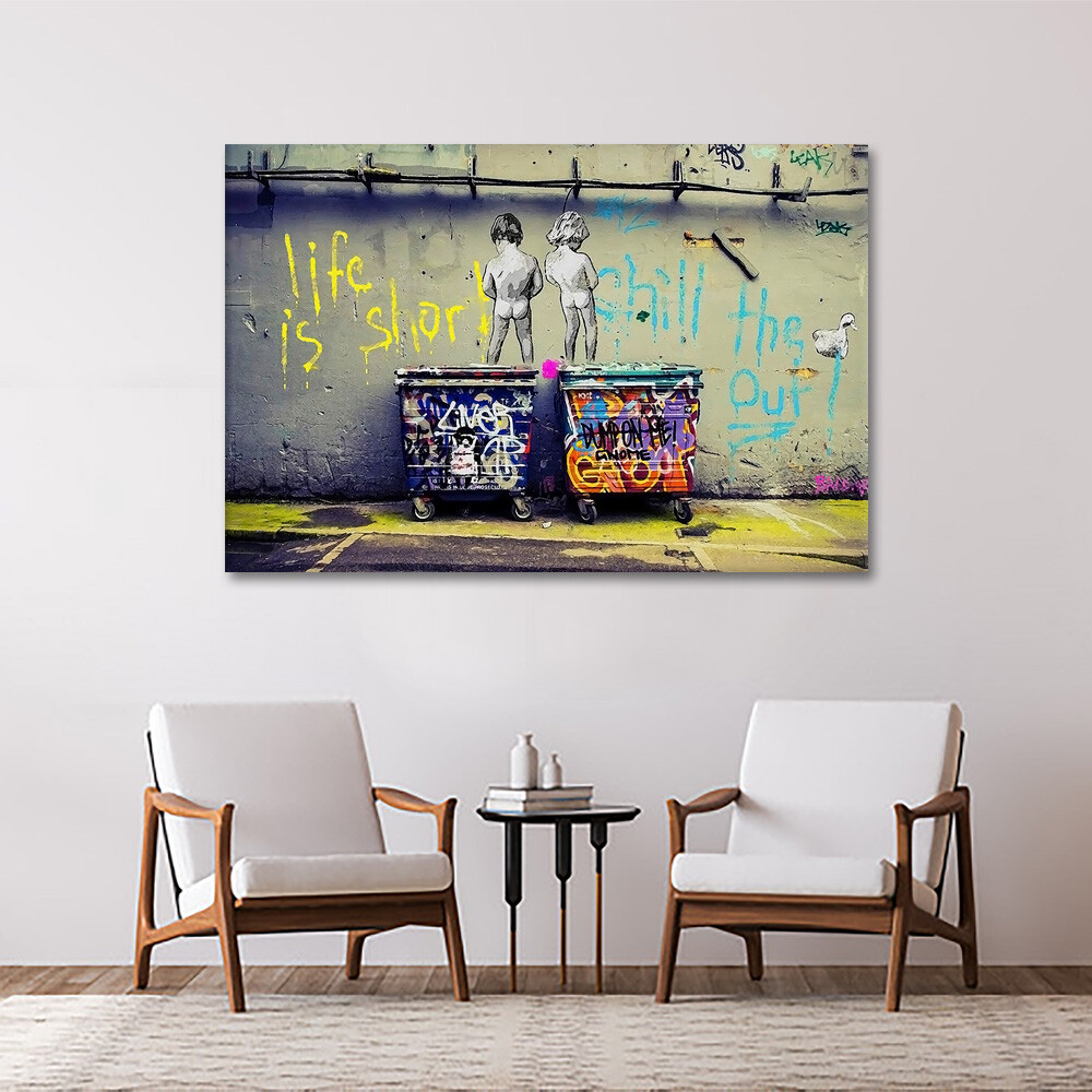 Banksy « Life Is Short Chill The Duck Out » Wall Art Canvas Print Framed Artwork
