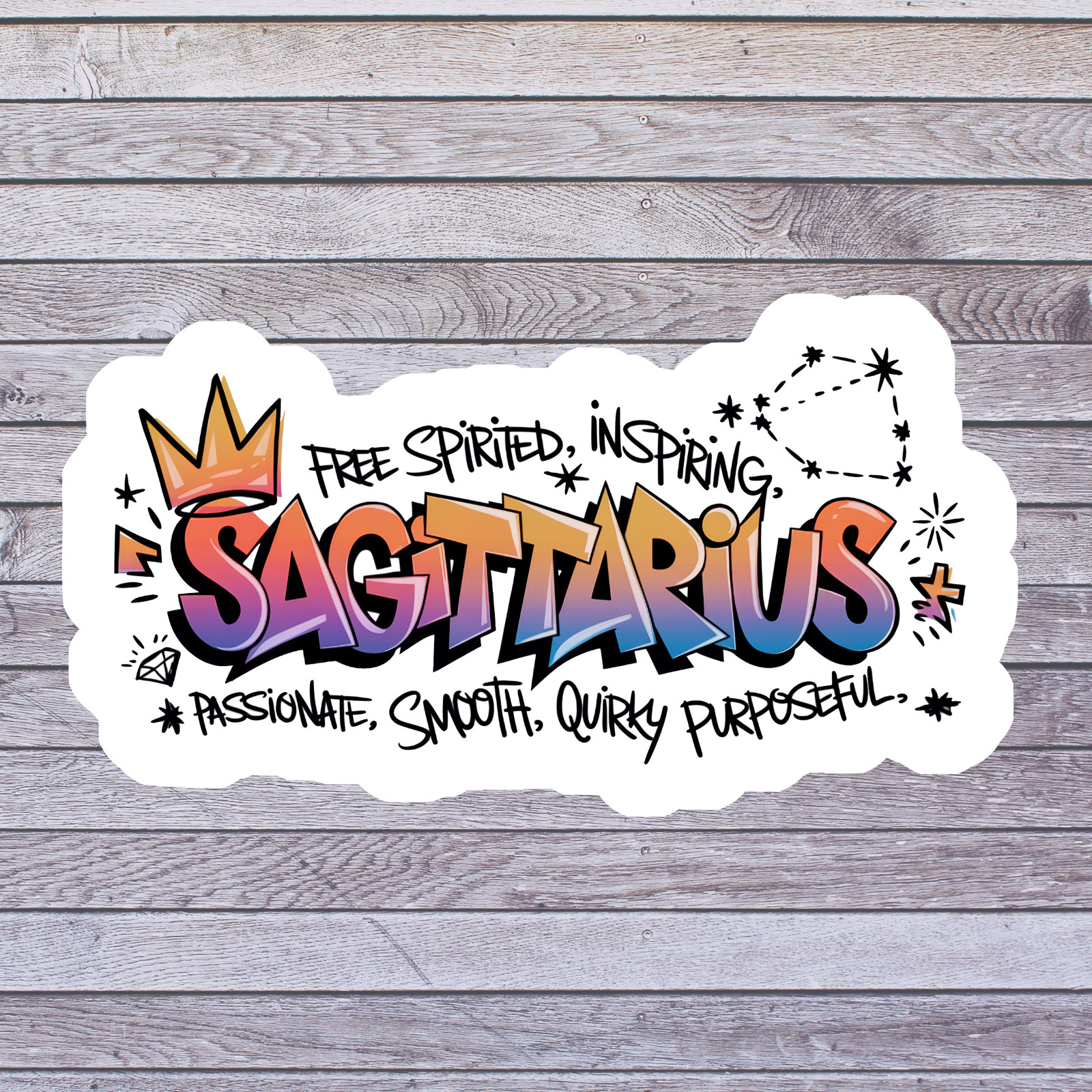 Sagittarius sticker vinyl decal zodiac graffiti traits constellation crown art