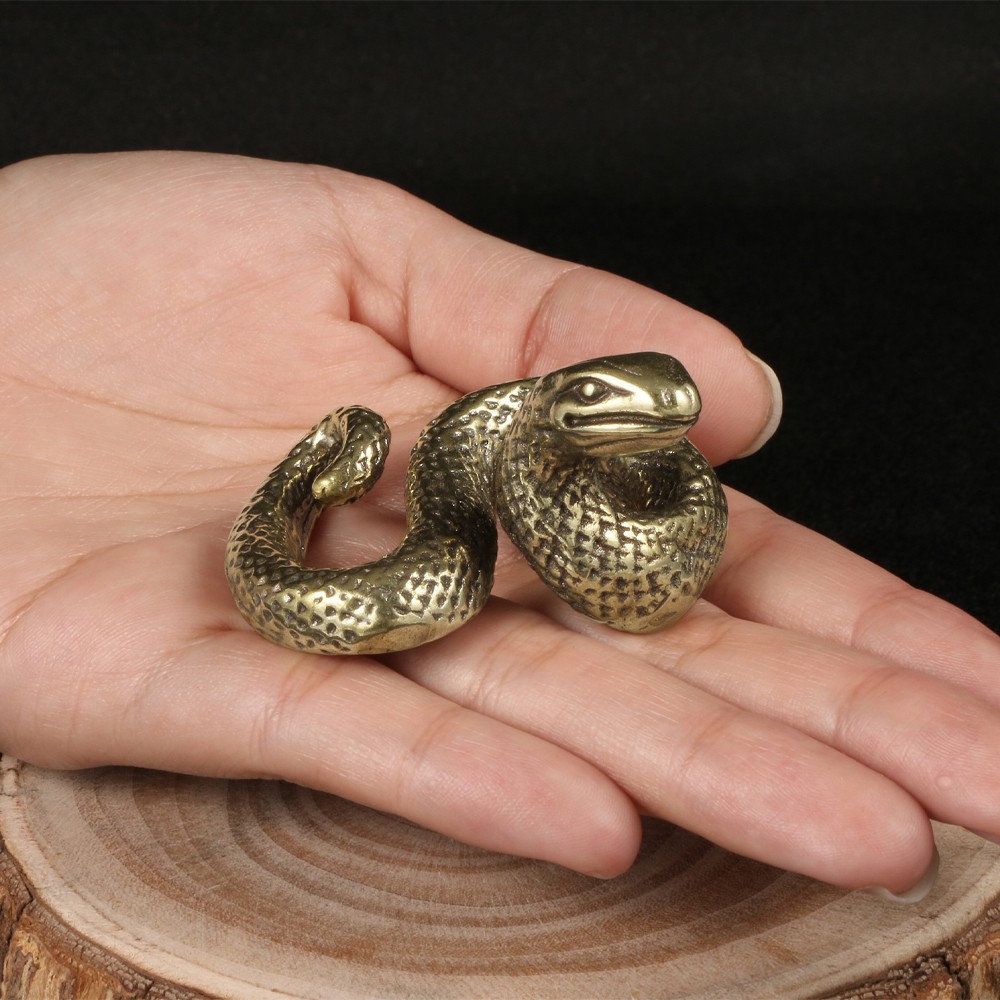 Solid Brass Snake Figurine Vintage Copper Statue for Garden and Home Decor
