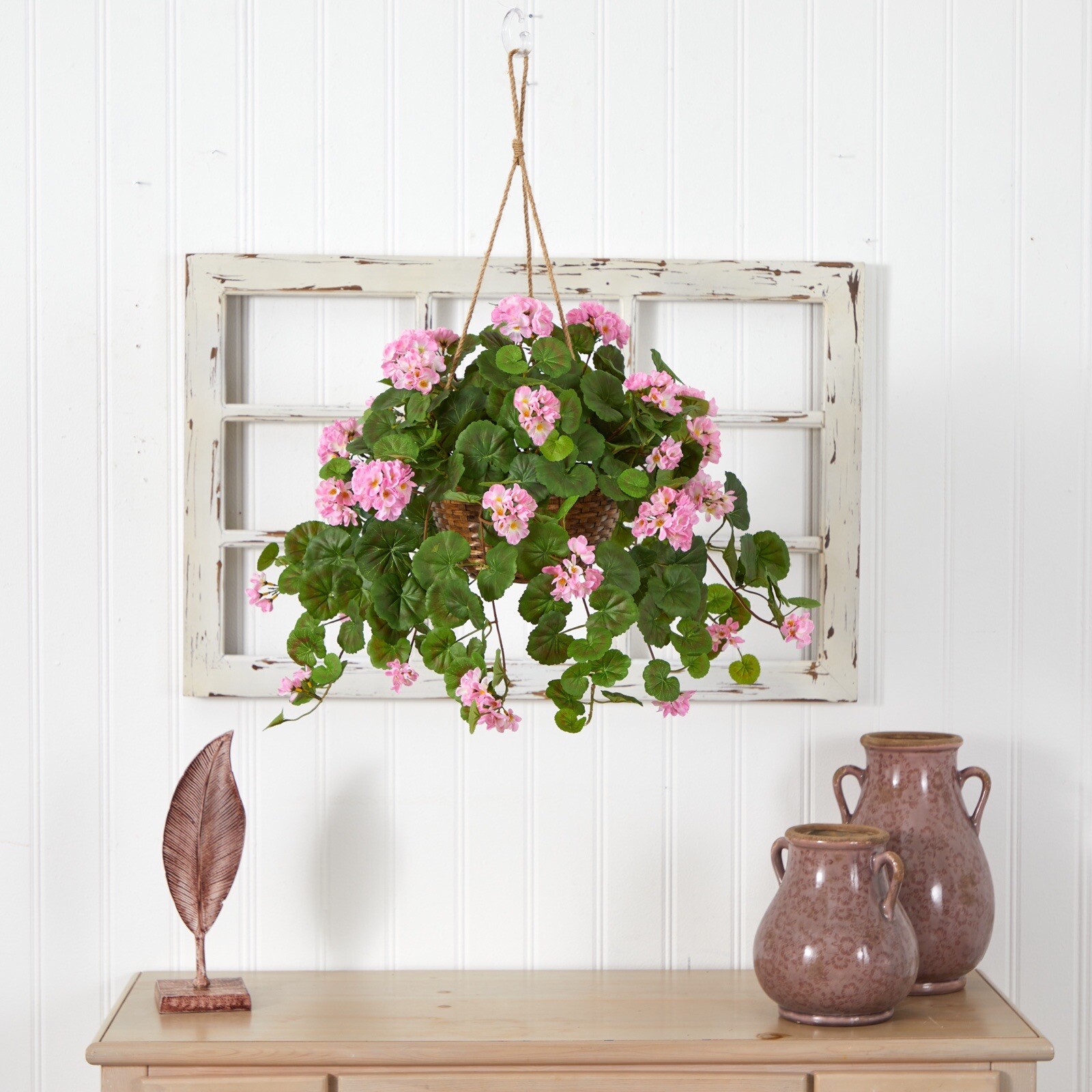 24&Prime; Flowering Geranium Artificial Plant Hanging Basket Home Decor. Retail $88