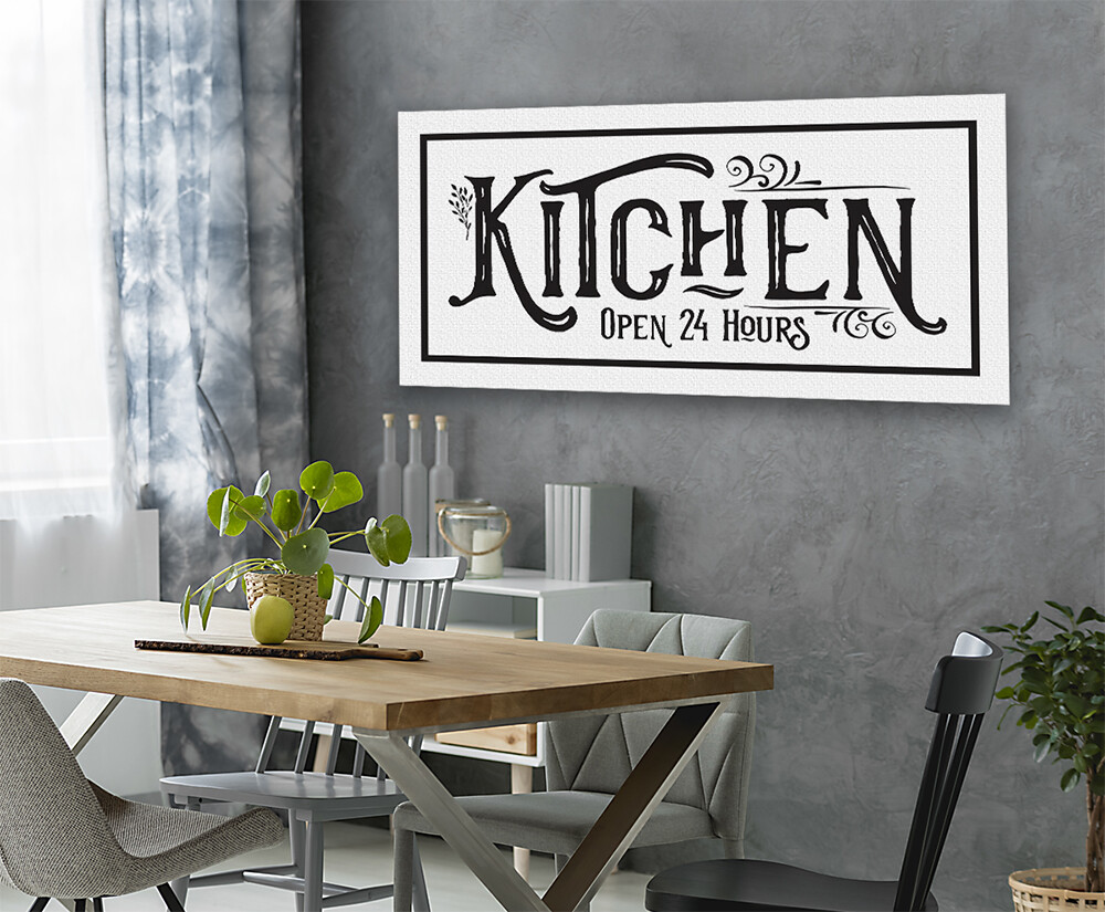 Kitchen Open 24 hrs – Large Canvas Stretched on a Heavy Wood Frame Ready to Hang