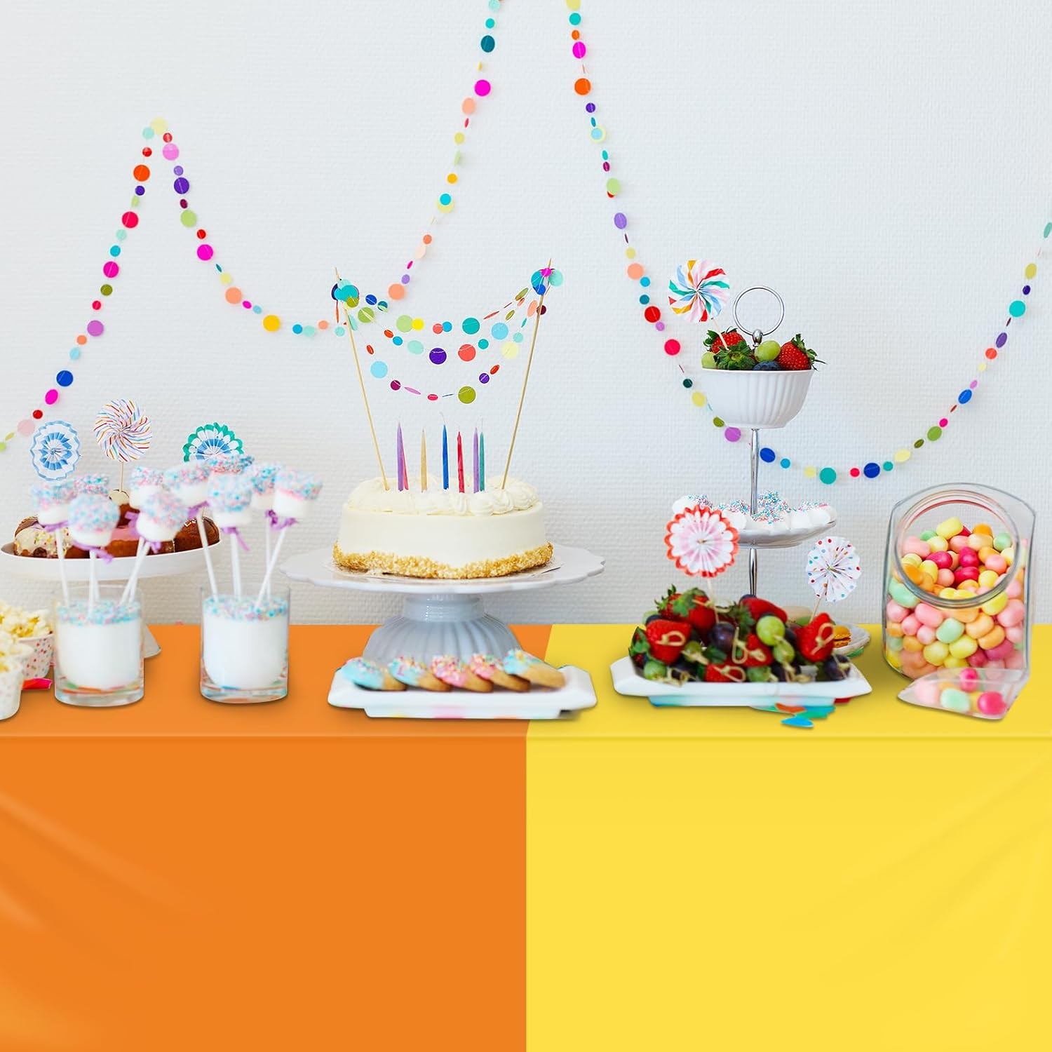 12 Pack 6 Color Rainbow Theme Tablecloth Assorted Color Plastic Tablecloth