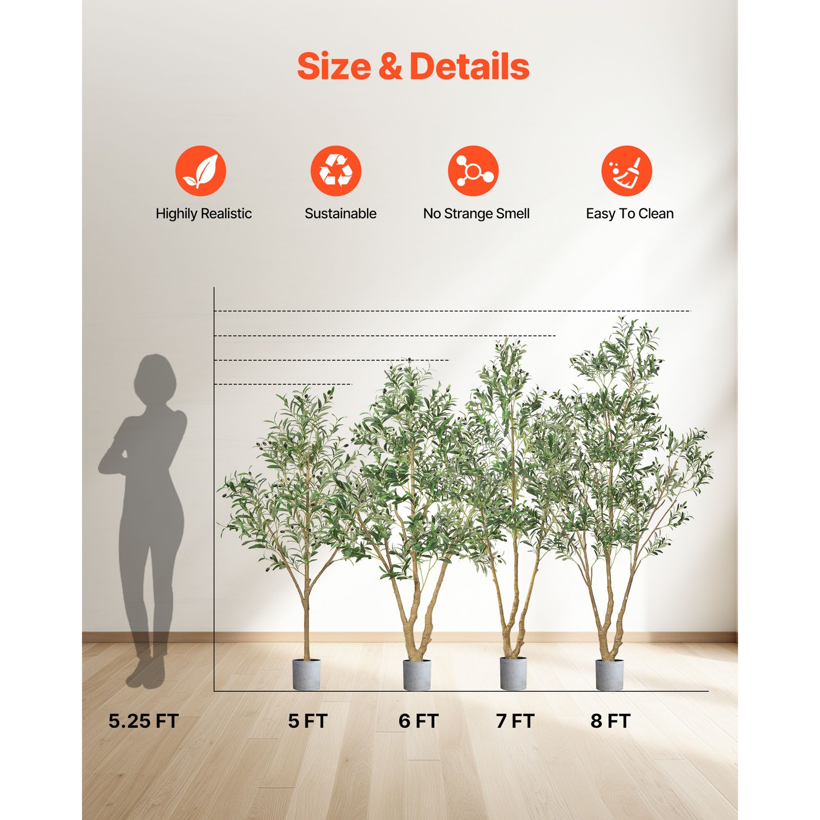 Uimoso 6FT Artificial Olive Tree Tall Fake Plant with Black Pot Home Office