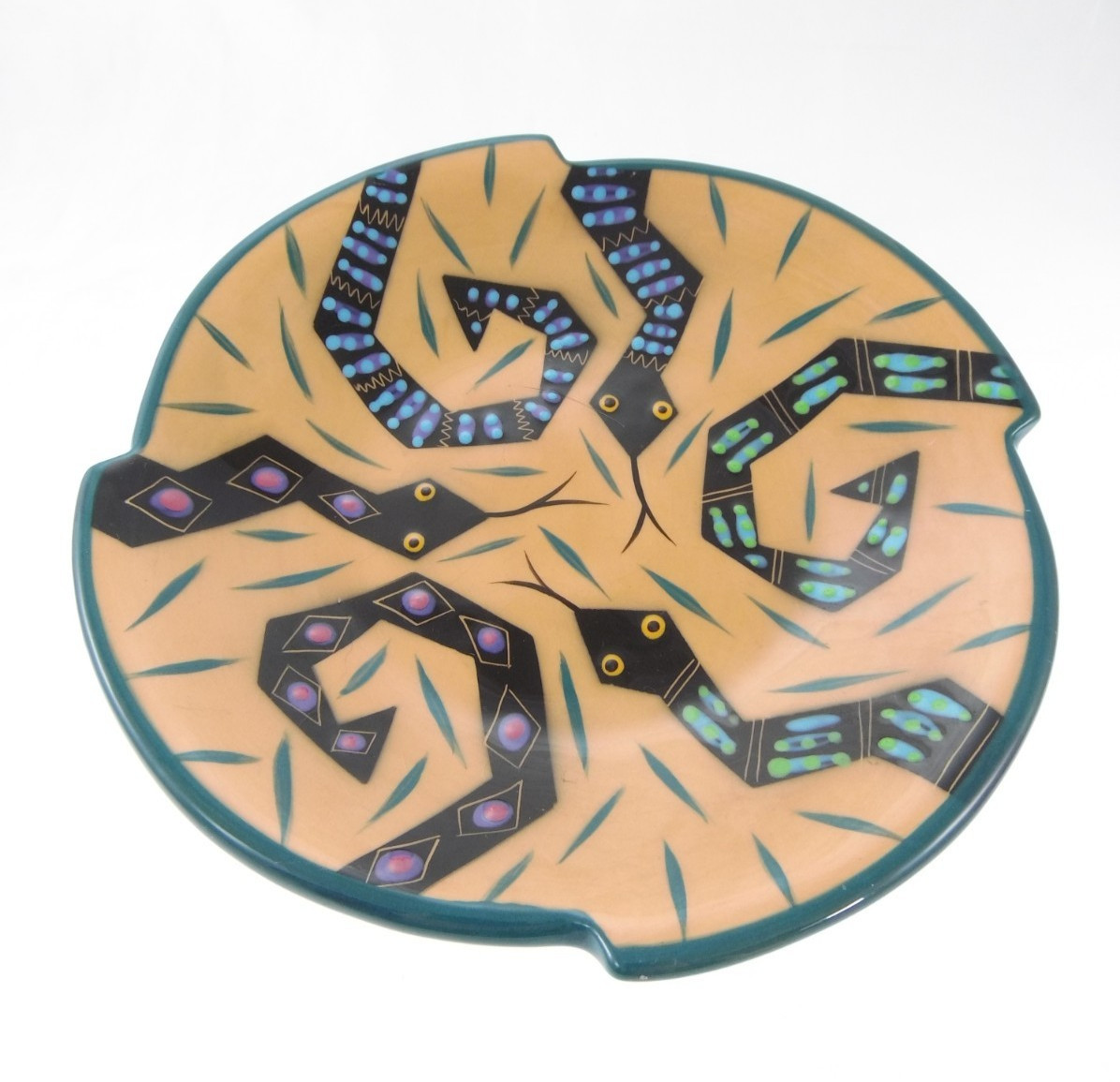 8&Prime; Signed Catey Vintage 1990s Studio Art Bowl Modernist Snakes Southwestern