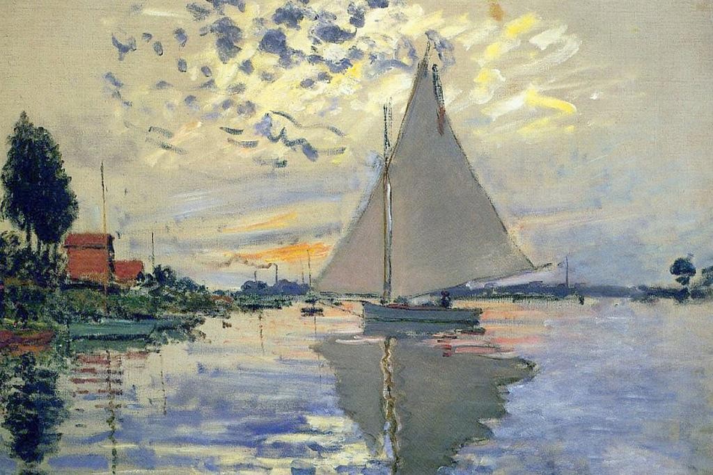 Claude Monet Sailboat at Le Petit Gennevilliers Art Print Poster 24×36 inch