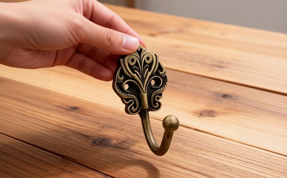 Solid Brass Wall Hooks 2 Pack – Heavy-Duty Decorative Coat Hooks with Antique