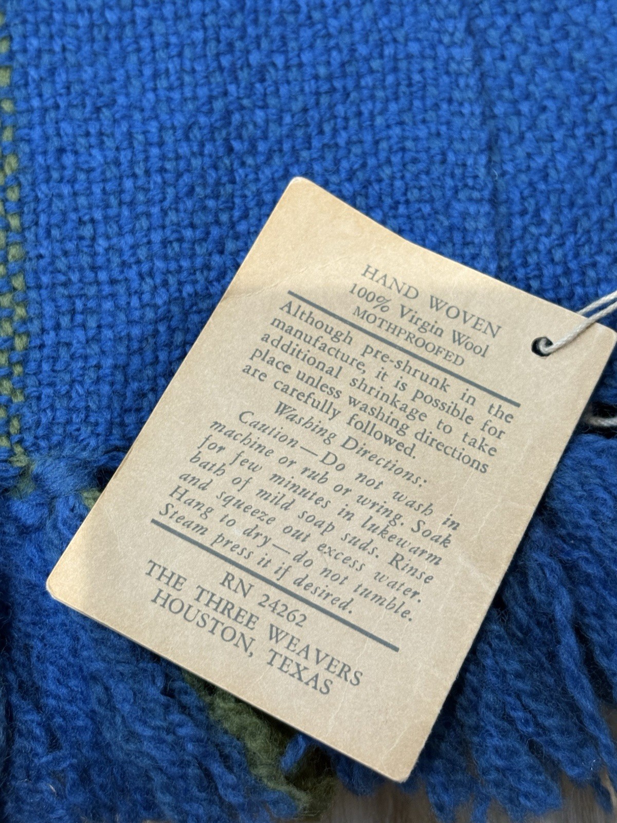 New The Three Weavers Handwoven 100% Virgin Wool Throw, Blue Green 52×72