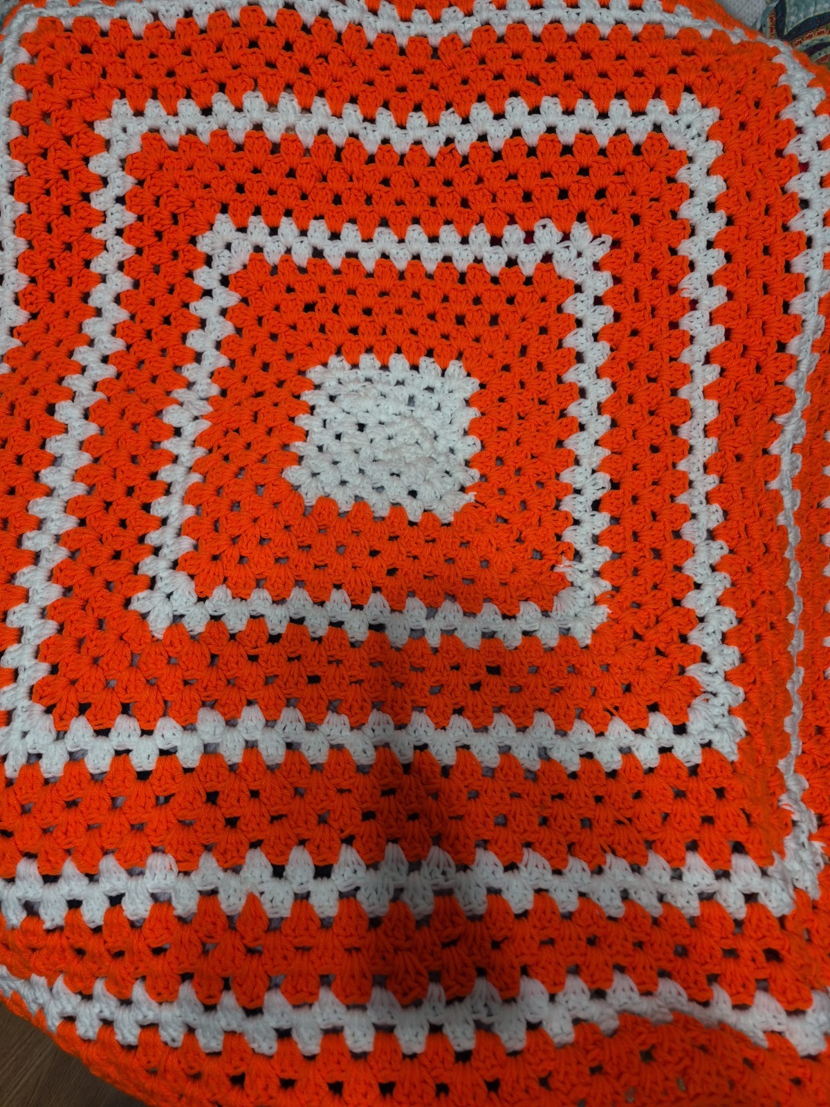 Handmade Crochet Lap/Chair Throw 39&Prime;×39&Prime; Orange & White Tennessee Volvs Colors