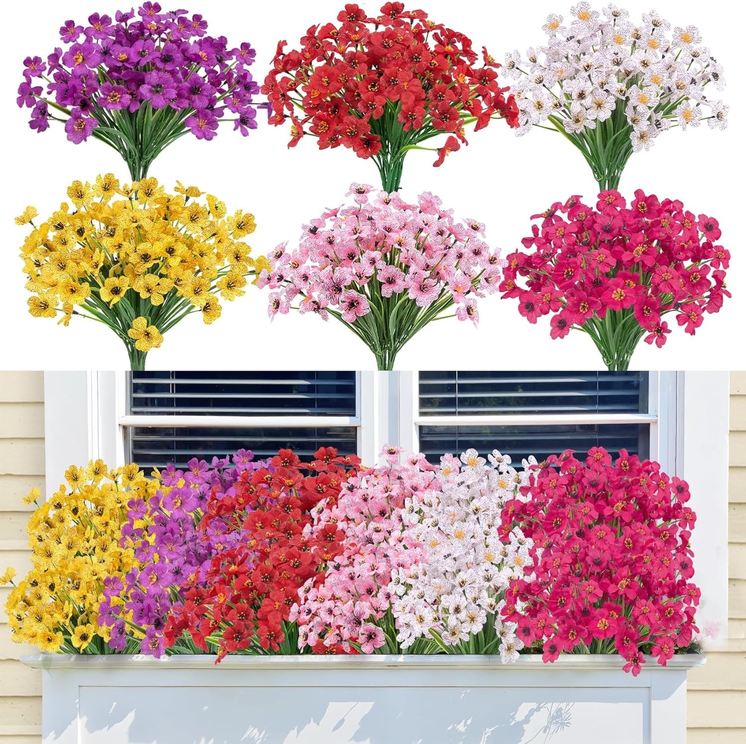 24 Bundles Artificial Flowers for Outdoors Decoration, UV Resistant Mixed Col…