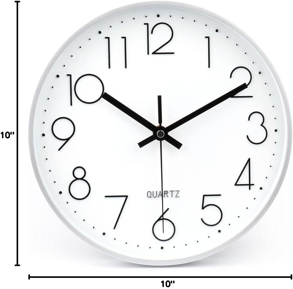 Silent 10 Inch Quartz Wall Clock – Elegant Silver Design for Home & Office