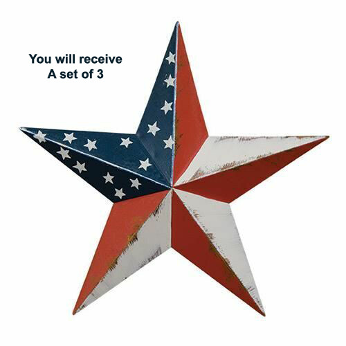 NEW — 3 Lightly Distressed RED WHITE BLUE 7.75&Prime; Patriotic Barn STARS