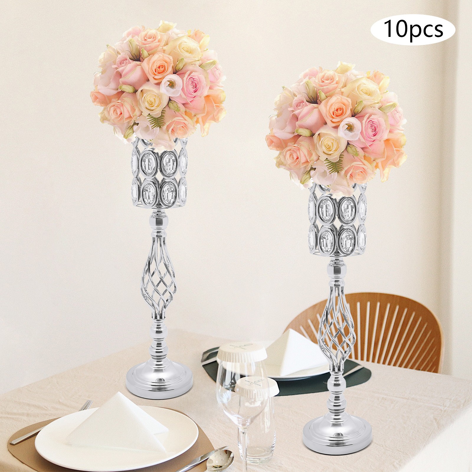 10Pcs Metal Wedding Table Centerpieces Crystal Flower Vase Stand Party Decor