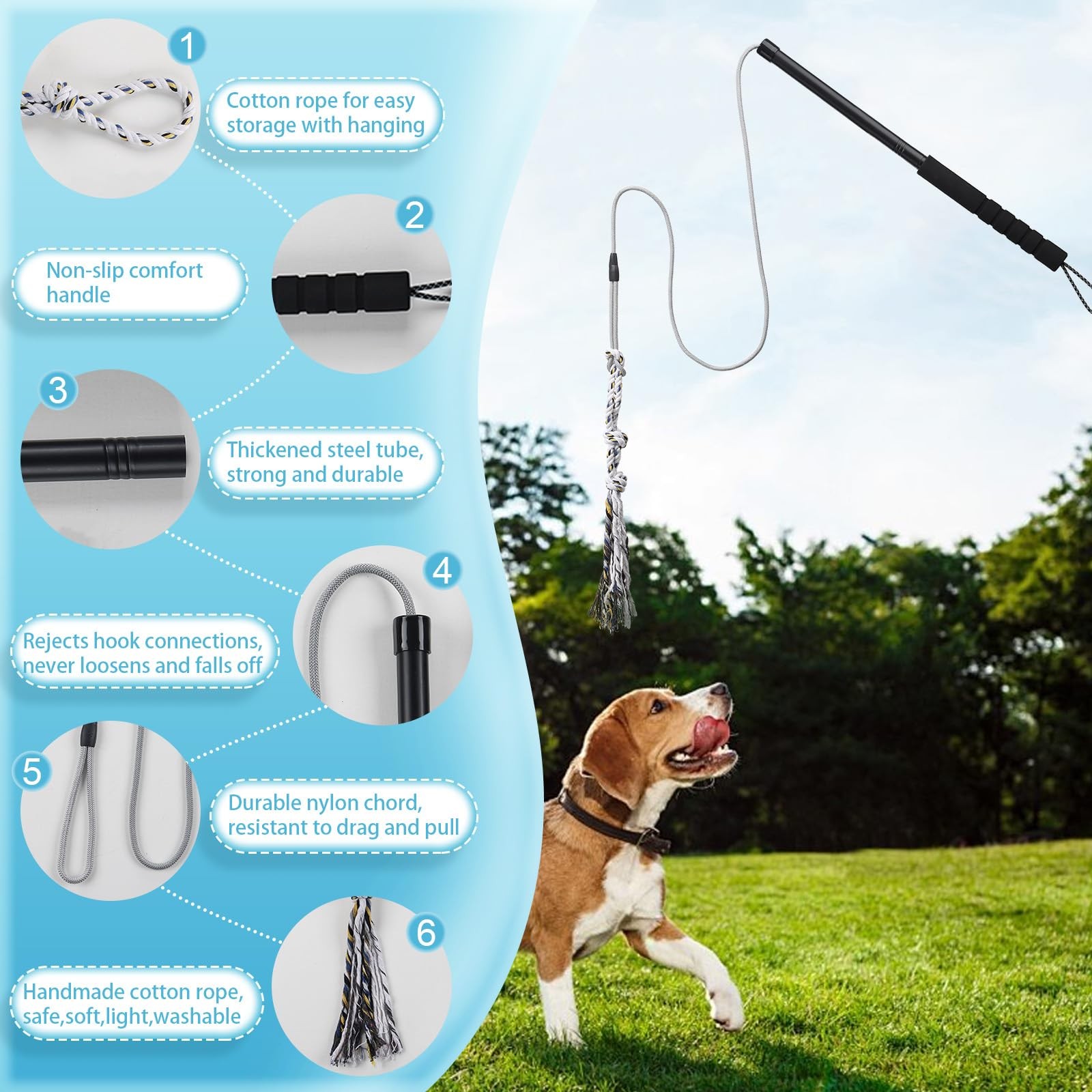 Flirt Pole for Small Medium Dogs,Interactive Chase and Tug of War Black