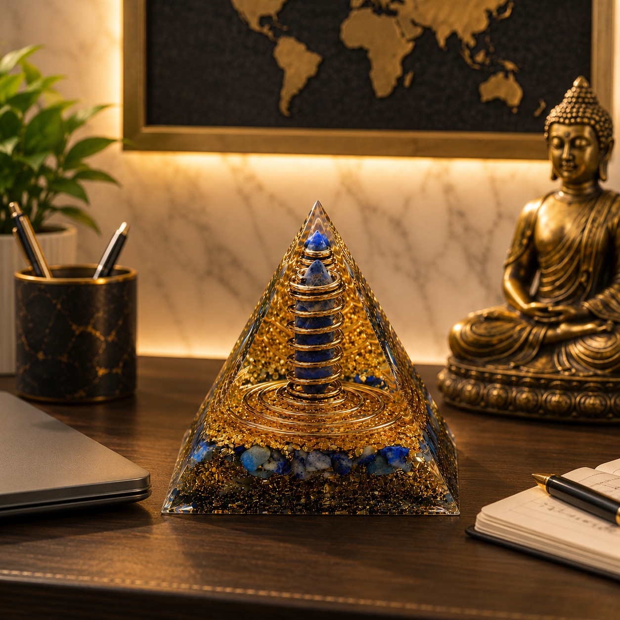 Decorative Resin Pyramid Display with Spiral Centerpiece – 6cm